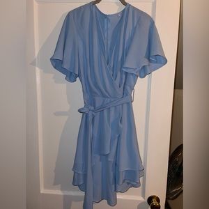 Blue Short Sleeve Loose Dress w/ tie